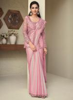 Rainbow Shimmer  Pink Party Wear Embroidery Work Saree